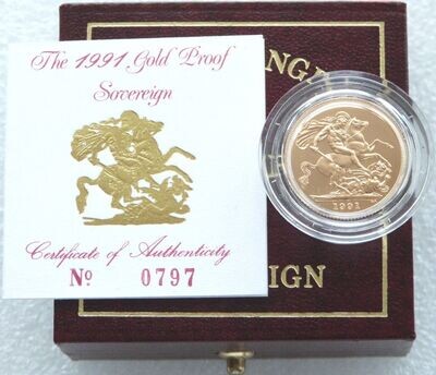 1991 St George and the Dragon Full Sovereign Gold Proof Coin Box Coa