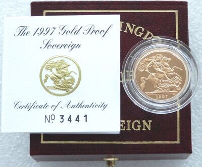 1997 St George and the Dragon Full Sovereign Gold Proof Coin Box Coa
