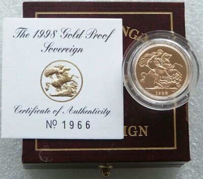 1998 St George and the Dragon Full Sovereign Gold Proof Coin Box Coa