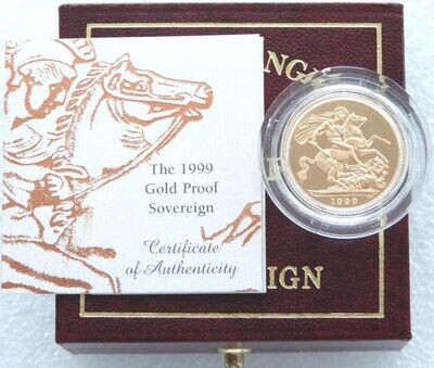 1999 St George and the Dragon Full Sovereign Gold Proof Coin Box Coa