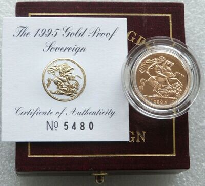 1995 St George and the Dragon Full Sovereign Gold Proof Coin Box Coa