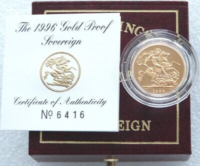 1996 St George and the Dragon Full Sovereign Gold Proof Coin Box Coa