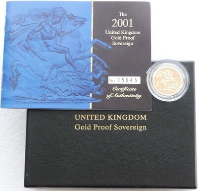 2001 St George and the Dragon Full Sovereign Gold Proof Coin Box Coa