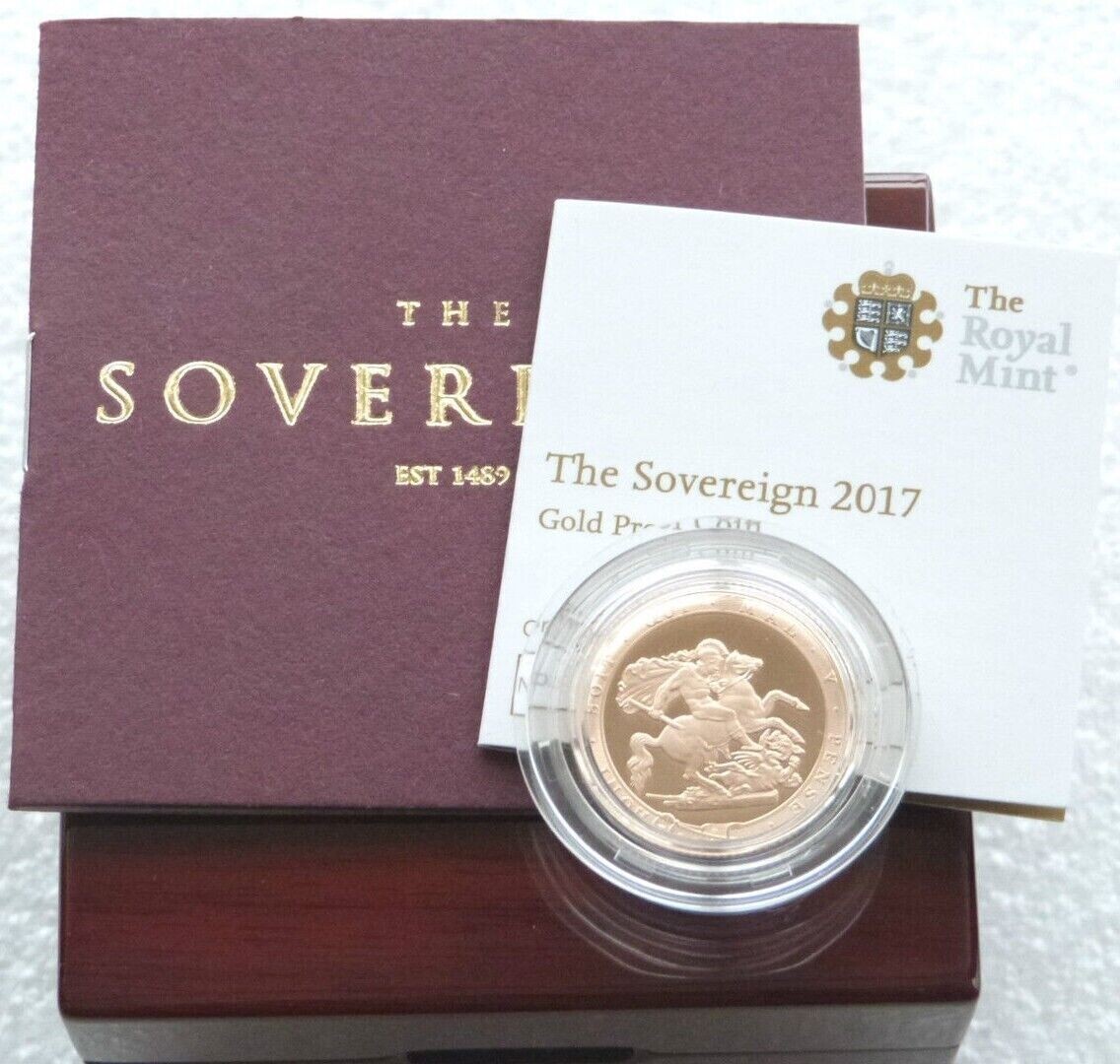 2017 Pistrucci Full Sovereign Gold Proof Coin Box Coa