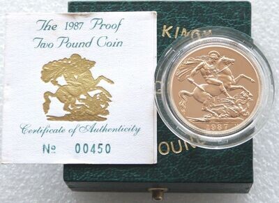 1987 St George and the Dragon £2 Double Sovereign Gold Proof Coin Box Coa