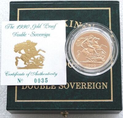 1990 St George and the Dragon £2 Double Sovereign Gold Proof Coin Box Coa
