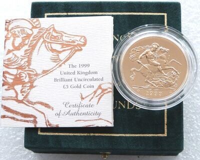 1999-U St George and the Dragon £5 Sovereign Gold Coin Box Coa