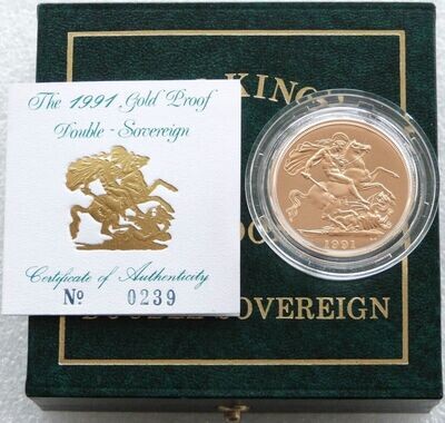 1991 St George and the Dragon £2 Double Sovereign Gold Proof Coin Box Coa