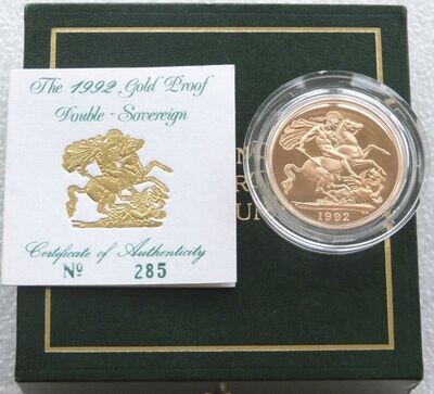 1992 St George and the Dragon £2 Double Sovereign Gold Proof Coin Box Coa