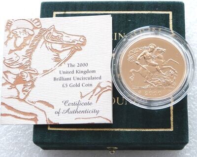 2000-U St George and the Dragon £5 Sovereign Gold Coin Box Coa