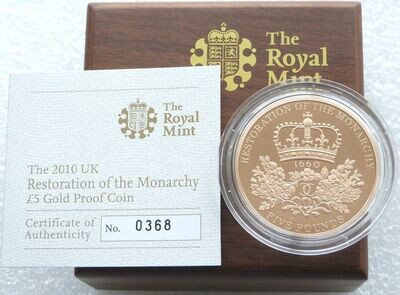 2010 Restoration of the Monarchy £5 Gold Proof Coin Box Coa