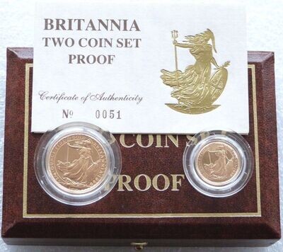 1989 Britannia £25 and £10 Gold Proof 2 Coin Set Box Coa - Mintage 451