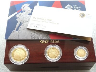 2016 Britannia Premium Gold Proof 3 Coin Set Box Coa - Mintage 69