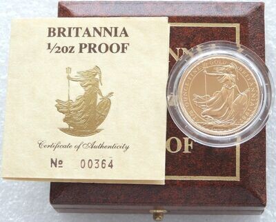1987 Britannia £50 Gold Proof 1/2oz Coin Box Coa