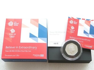 2016 Rio Olympic Games Team GB Piedfort 50p Silver Proof Coin Box Coa