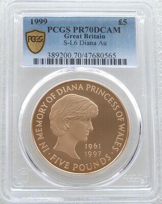 1999 Lady Diana Memorial £5 Gold Proof Coin PCGS PR70 DCAM