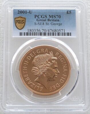 2001-U St George and the Dragon £5 Sovereign Gold Coin PCGS MS70