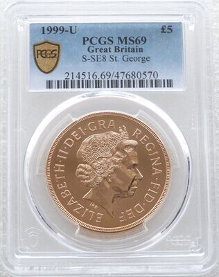 1999-U St George and the Dragon £5 Sovereign Gold Coin PCGS MS69