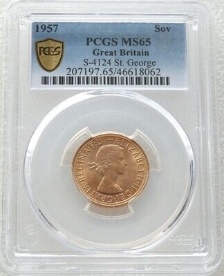1957 St George and the Dragon Full Sovereign Gold Coin PCGS MS65