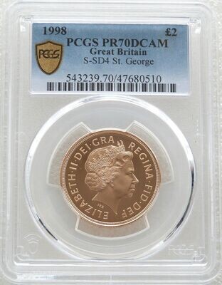 1998 St George and the Dragon £2 Double Sovereign Gold Proof Coin PCGS PR70 DCAM