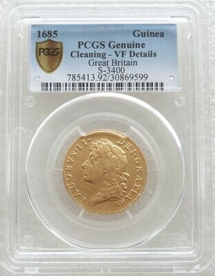 1685 James II First Laur Head Full Guinea Gold Coin PCGS VF Details