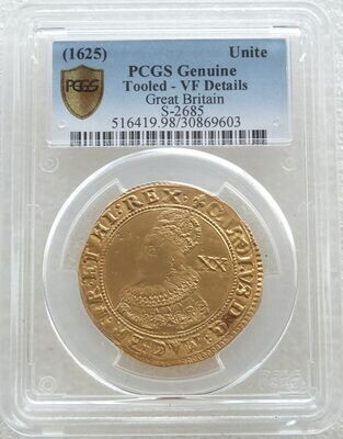 1625 Charles I First Bust Unite Gold Coin PCGS VF Details
