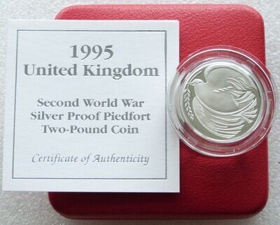 1995 End of Second World War Dove Piedfort £2 Silver Proof Coin Box Coa