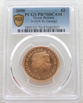 2000 St George and the Dragon £2 Double Sovereign Gold Proof Coin PCGS PR70 DCAM