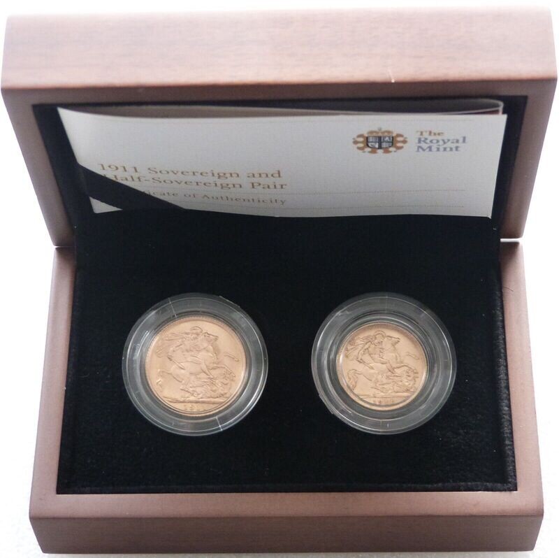 1911 Royal Mint King George V Sovereign Gold 2 Coin Set Box Coa