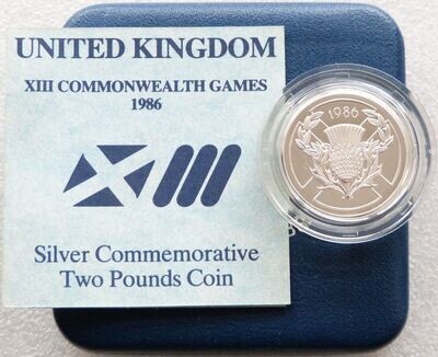1986 Commonwealth Games Scottish Thistle £2 Silver Proof Coin Box Coa