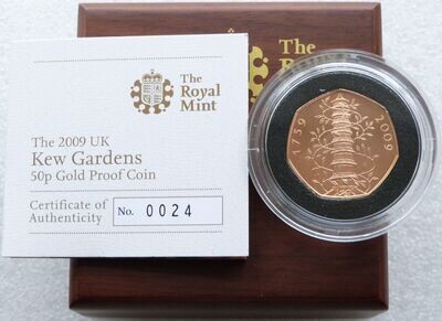 2009 Kew Gardens 50p Gold Proof Coin Box Coa - Mintage 629