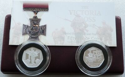 2006 Victoria Cross Piedfort 50p Silver Proof 2 Coin Set Box Coa