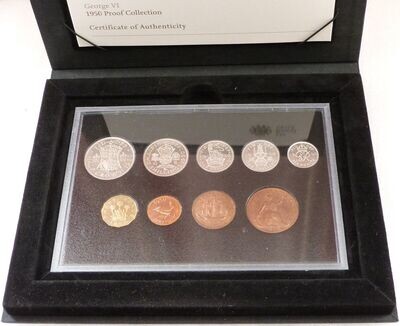 1950 George VI Mid-Century Proof 9 Coin Set Box Coa (Halfcrown to Farthing)