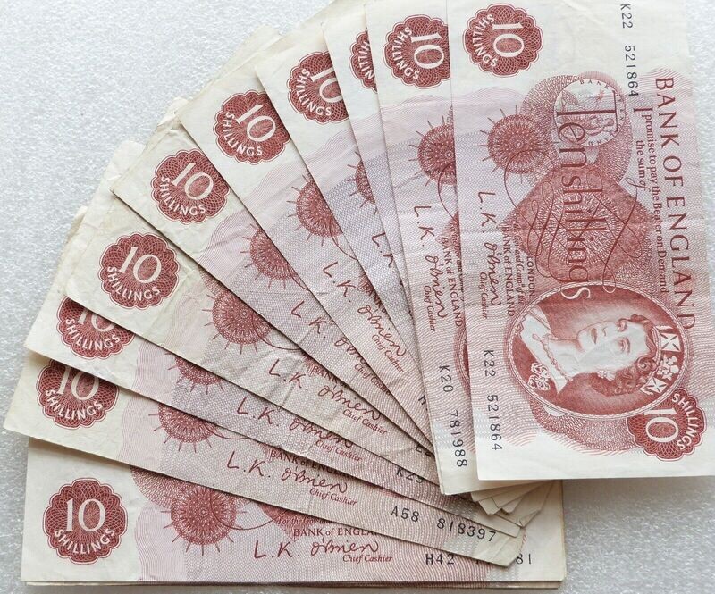 1961 - 1963 Bank of England L K O'Brien Red 10 Shilling Banknote (A01 to K64)