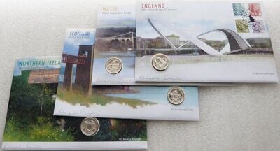 2003 United Kingdom Bridges Pattern £1 Silver Proof 4 Coin Set First Day Cover