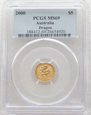 2000 Australia Lunar Dragon $5 Gold 1/20oz Coin PCGS MS69