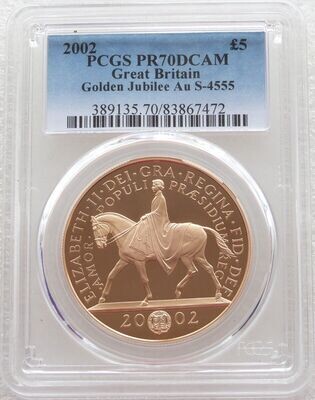 2002 Golden Jubilee £5 Gold Proof Coin PCGS PR70 DCAM
