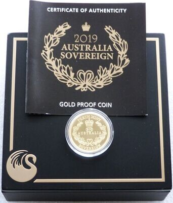2019 Australia Perth Mint $25 Gold Proof Sovereign Coin Box Coa