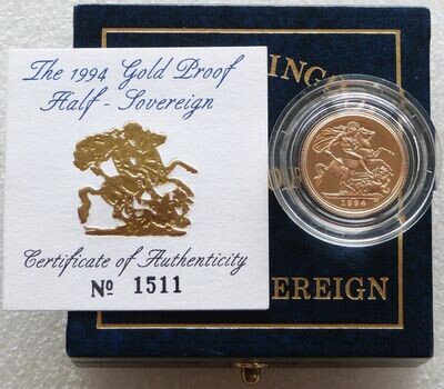 1994 St George and the Dragon Half Sovereign Gold Proof Coin Box Coa