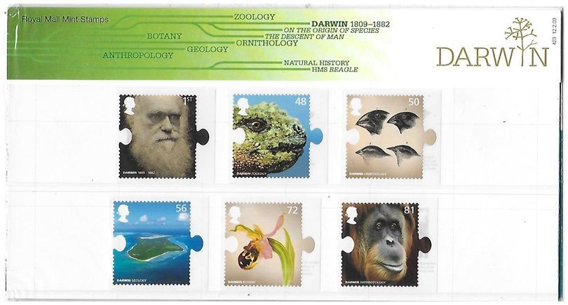 2009 Royal Mail Charles Darwin 10 Stamp Presentation Pack and Mini Sheet