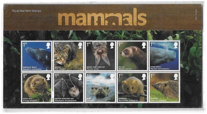 2010 Royal Mail Mammals 10 Stamp Presentation Pack