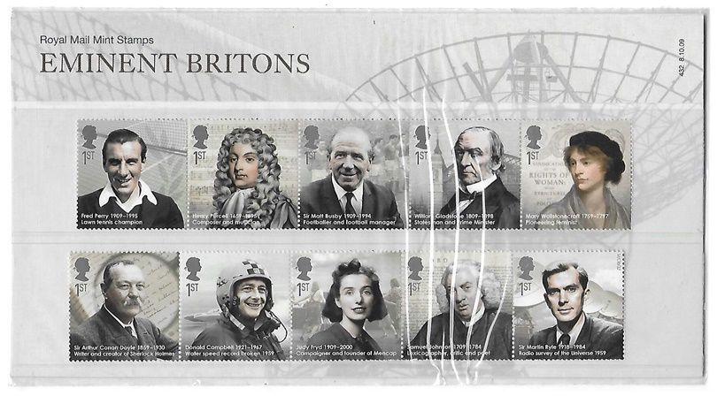 2009 Royal Mail Eminent Britons 10 Stamp Presentation Pack