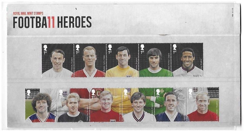 2013 Royal Mail Football Heroes 11 Stamp Presentation Pack
