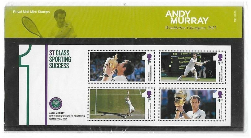 2013 Royal Mail Andy Murray Wimbledon Tennis Championship 4 Stamp Presentation Pack