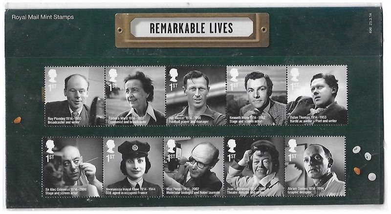 2014 Royal Mail Remarkable Lives 10 Stamp Presentation Pack