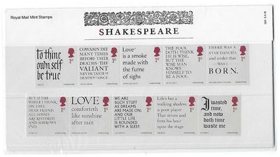 2016 Royal Mail William Shakespeare 10 Stamp Presentation Pack