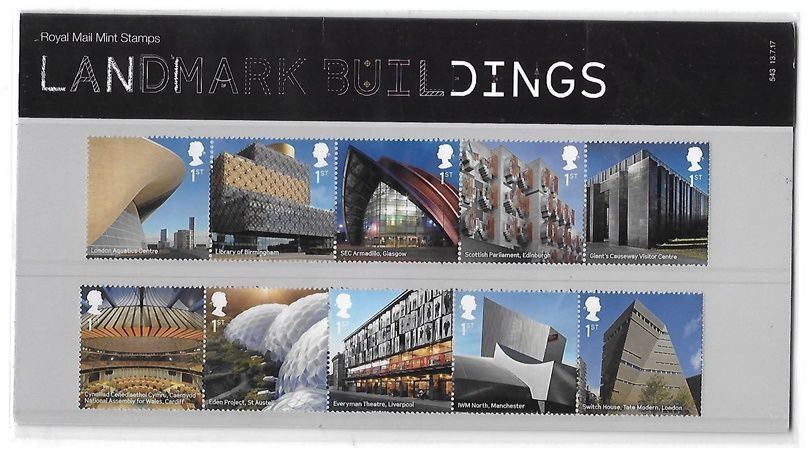 2017 Royal Mail Landmark Buildings 10 Stamp Presentation Pack