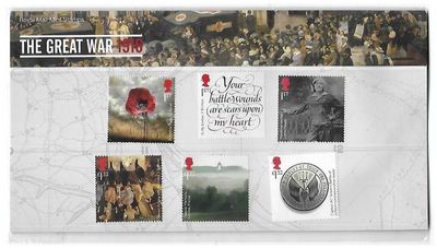 2016 Royal Mail The Great War 10 Stamp Presentation Pack and Mini Sheet