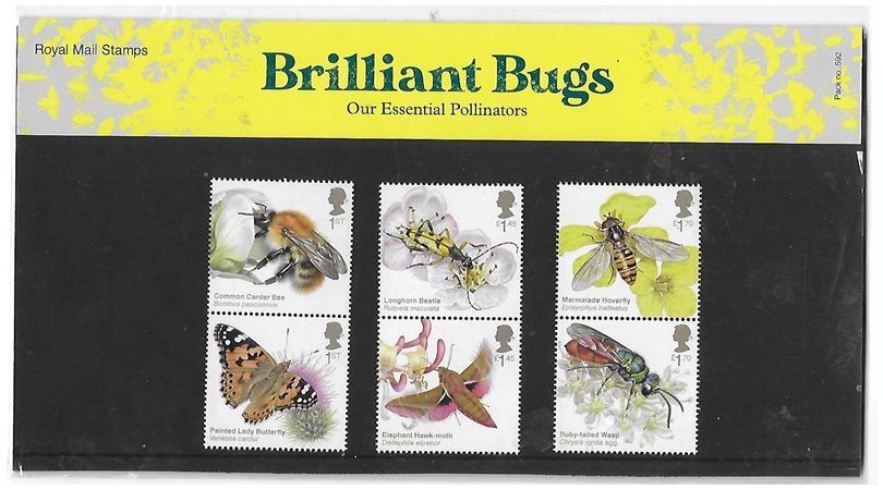 2020 Royal Mail Brilliant Bugs 6 Stamp Presentation Pack