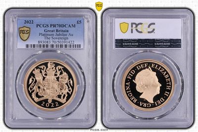 2022 Platinum Jubilee £5 Sovereign Gold Proof Coin PCGS PR70 DCAM